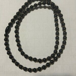 Black Matte Beaded Necklace Double Loop
